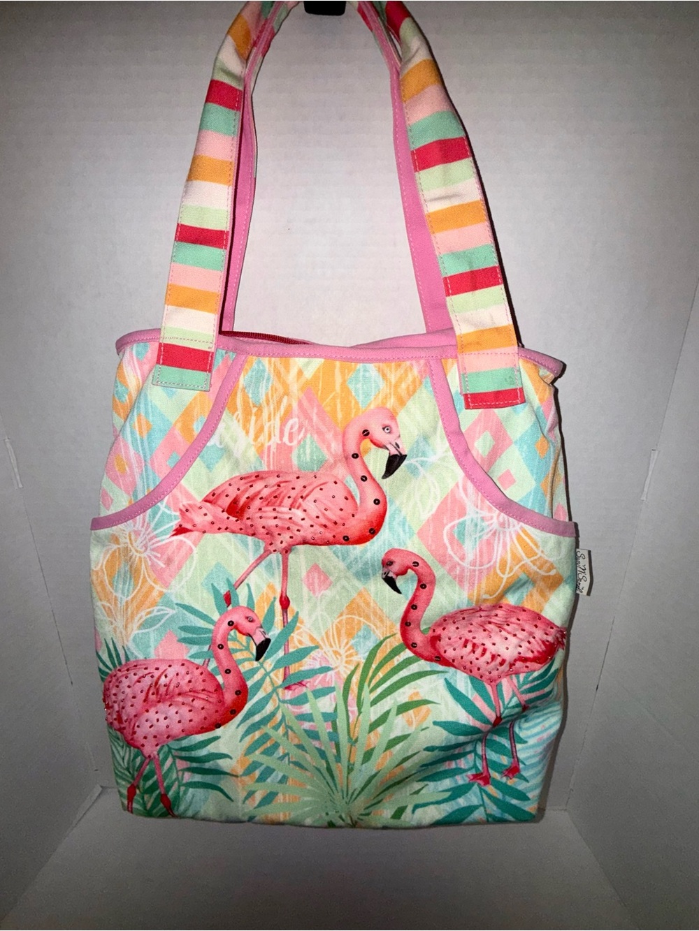 Tote Beach Bag Sun N' Sand, Flamingo tropical print